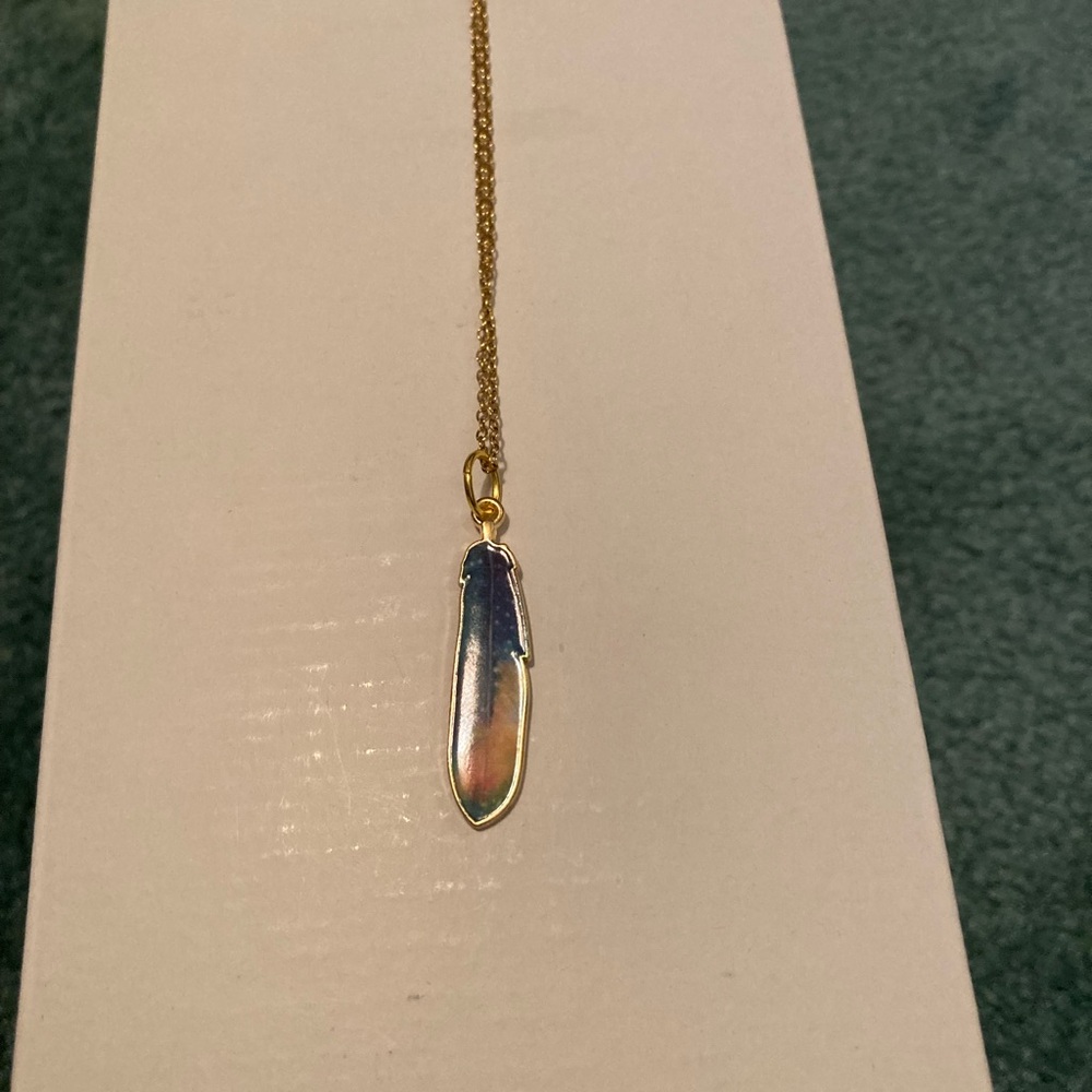 Enamel Bird Feather Pendant Necklace Blue Multicolor 🪶